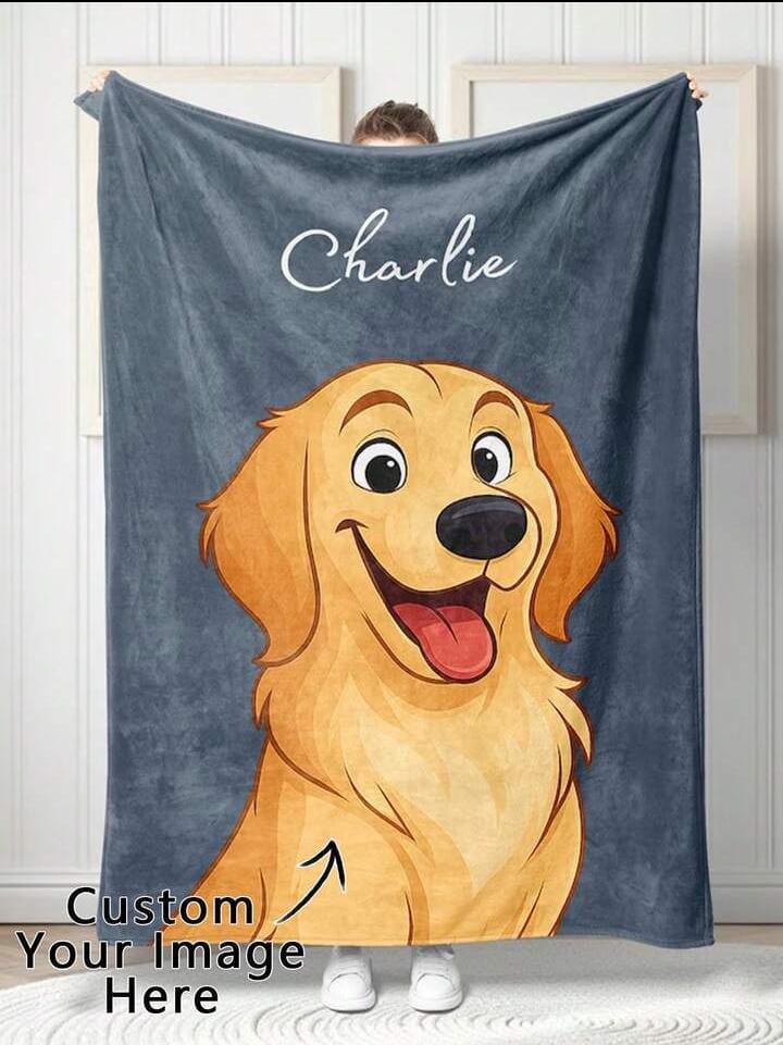 Personalized pet blanket with custom photo and name