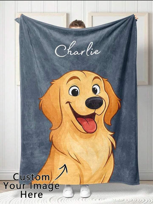 Personalized pet blanket with custom photo and name