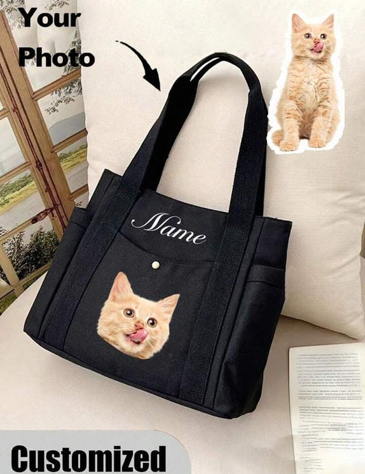 Personalized pet photo tote bag