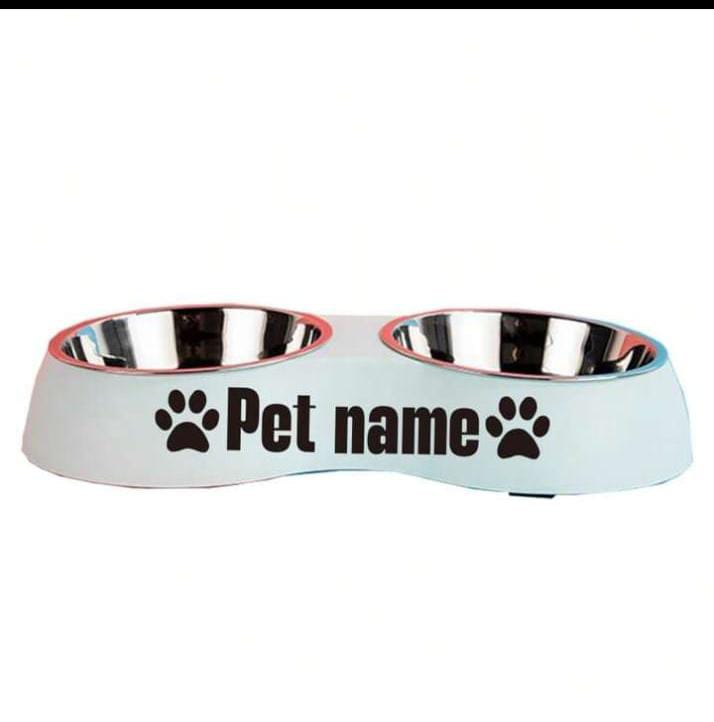 Personalized double pet bowl with custom name