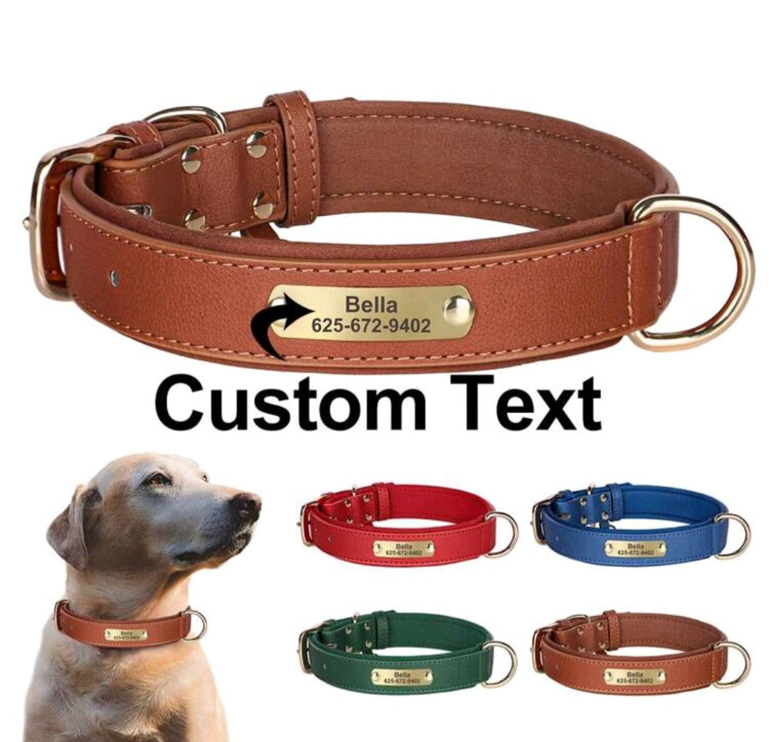 Leather laser-engraved personalized pet collar